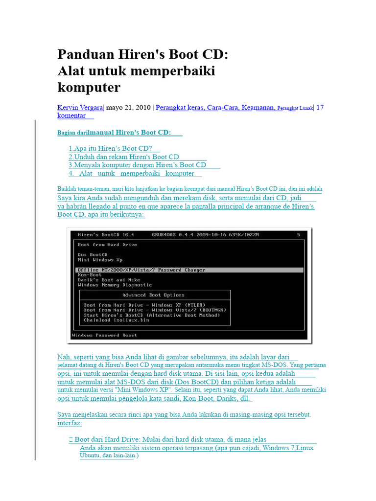 Panduan Hiren's Boot CD untuk Perbaikan PC | PDF