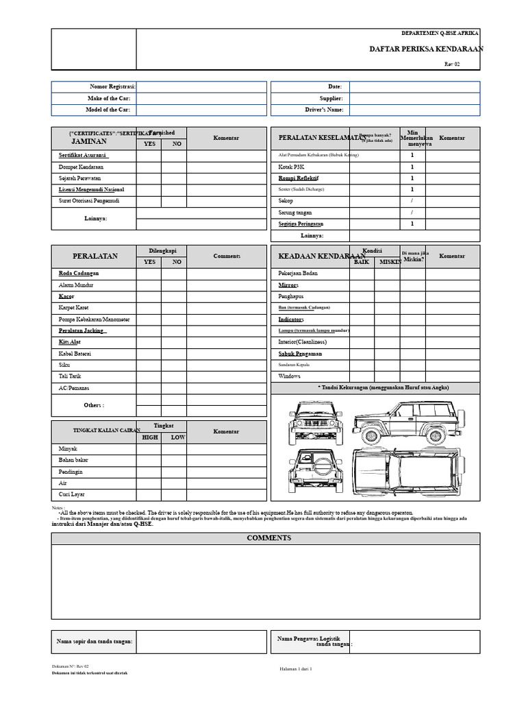 Daftar Periksa Inspeksi Mobil | PDF