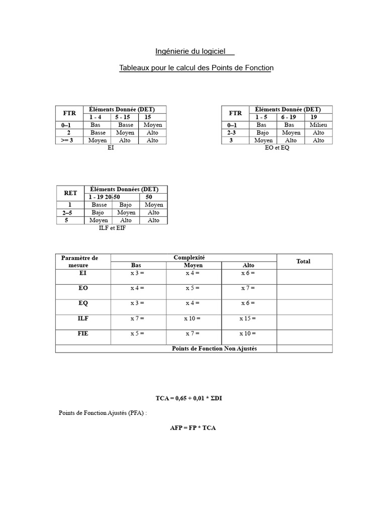 Calcul des Points de Fonction en Ingénierie | PDF | Informatique ...