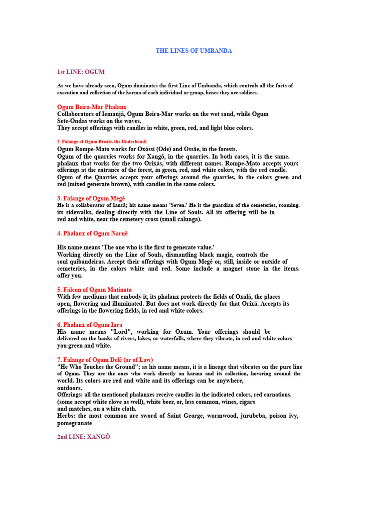 Umbanda's Lines and Phalanxes Explained | PDF