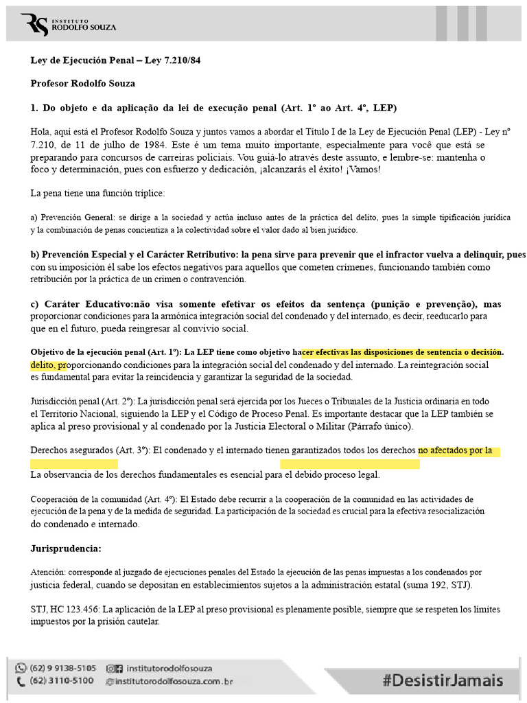 Material Base - Ley de Ejecución Penal - Prof. Rodolfo Souza | PDF ...