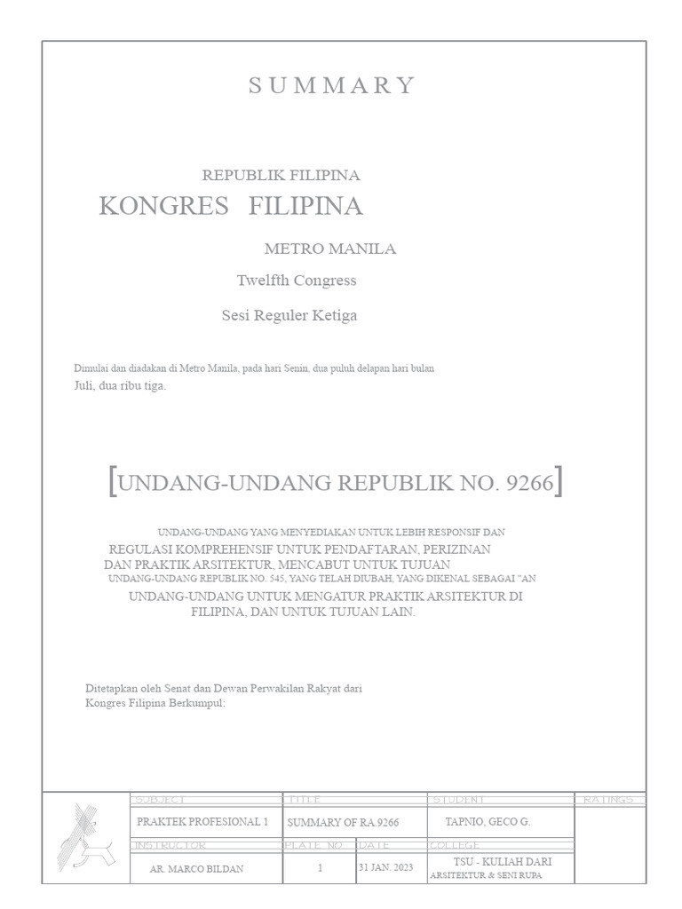 Ringkasan Ra 9266 | PDF