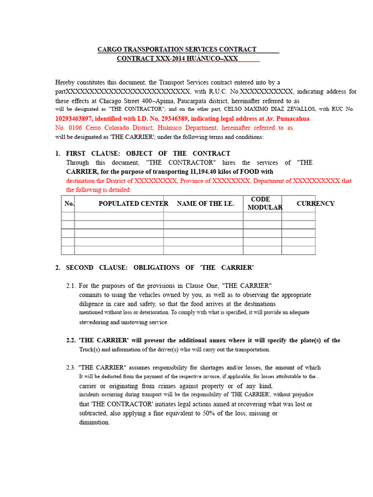 Cargo Transportation Services Contract | PDF | Damages | Contractual Term