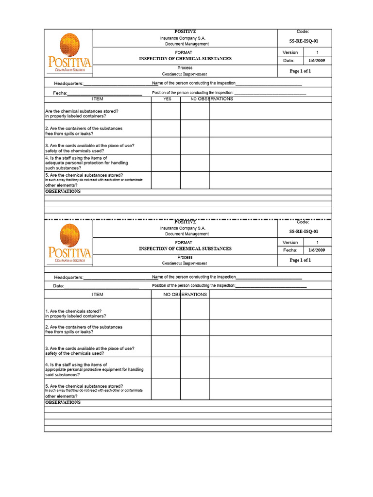 Work Conditions Inspection Format | PDF | First Aid | Safety