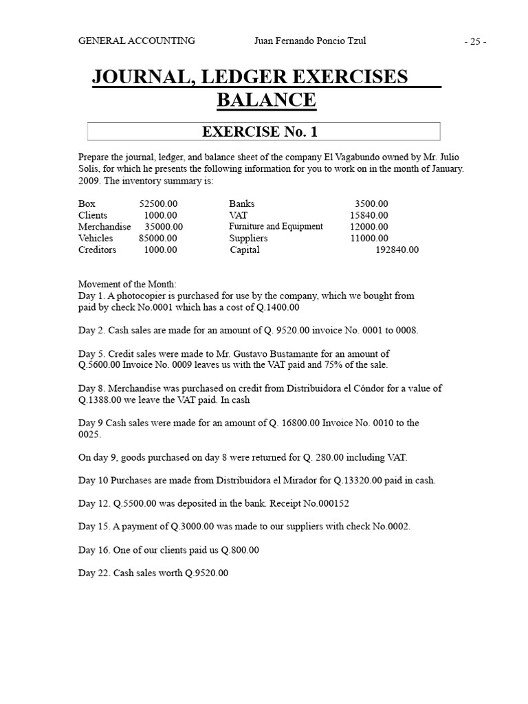 Journal and Ledger Accounting Exercises | PDF | Receipt | Invoice