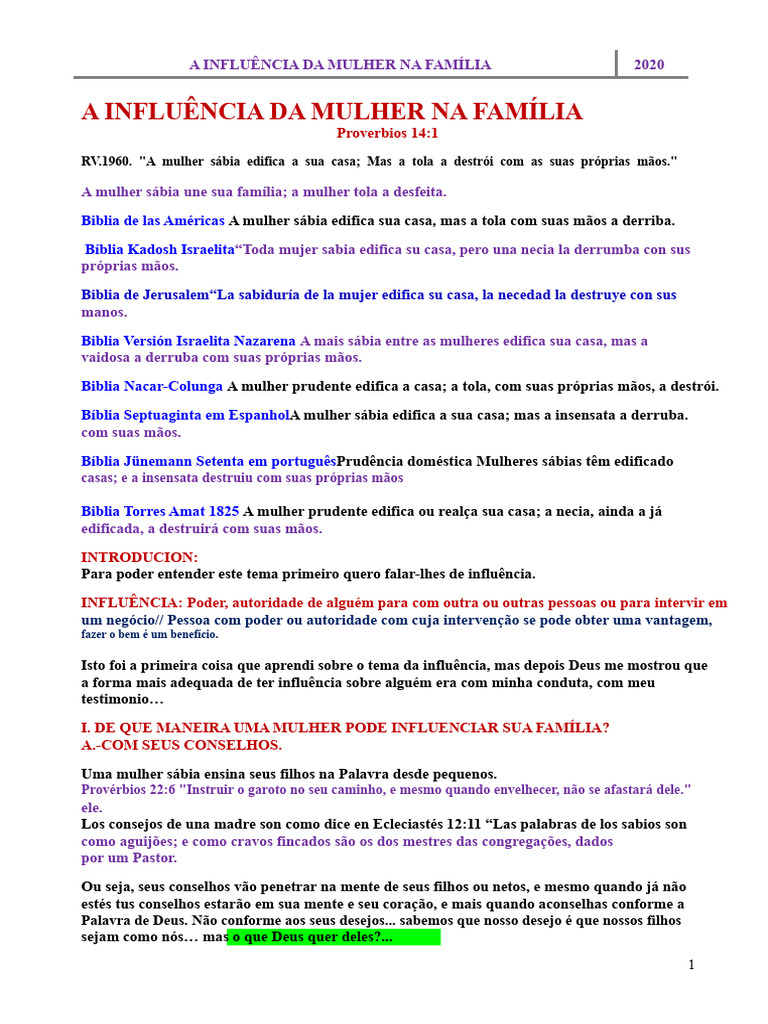 A Influência da Mulher na Família | PDF | Oração | Bíblia