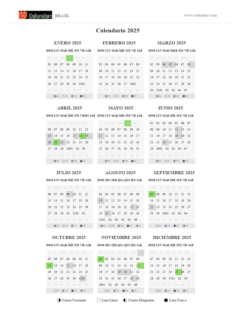 Calendario Brasil 2025: Feriados y Fechas | PDF | Fiestas cristianas y ...
