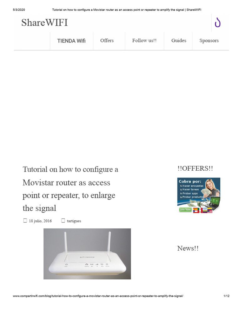 Configure Movistar Router as Repeater | PDF | Wireless Access Point | Wi Fi