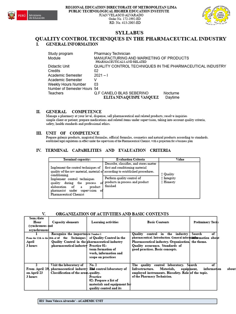 Syllabus-V-Quality Control Technique in The Pharmaceutical Industry ...