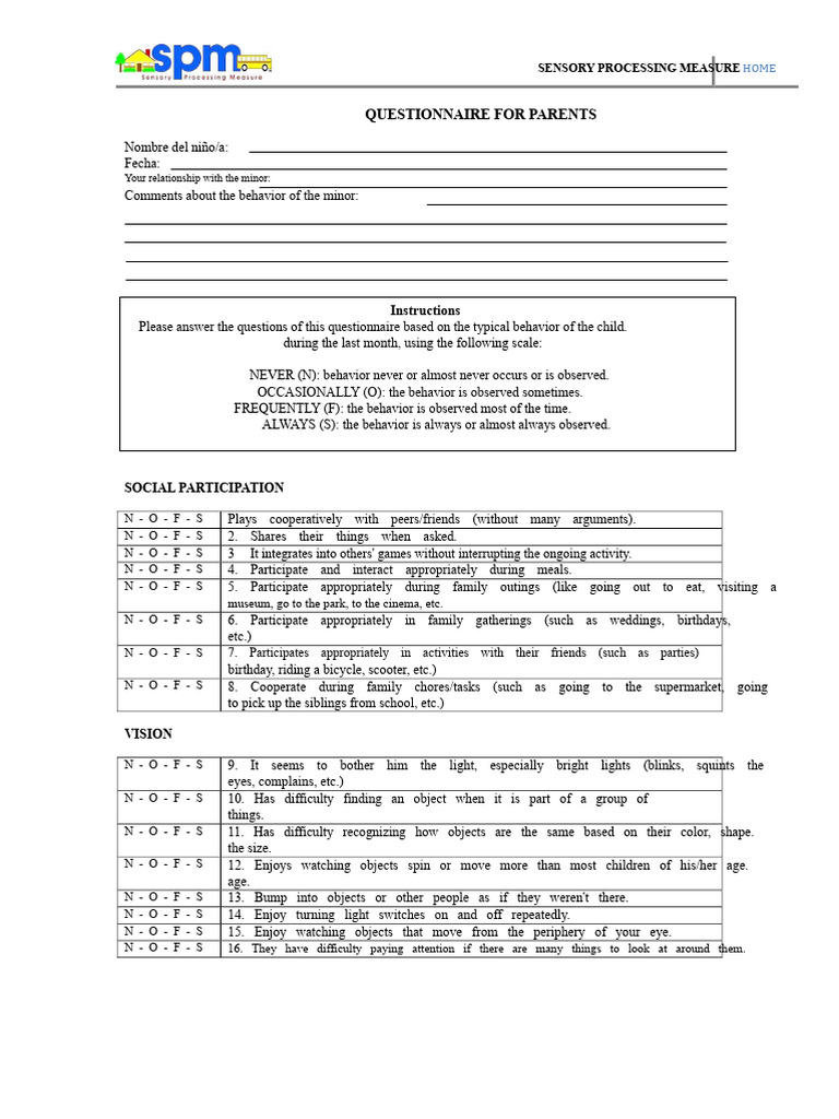 SPM 2 to 5 Years Home | PDF | Perception | Sound