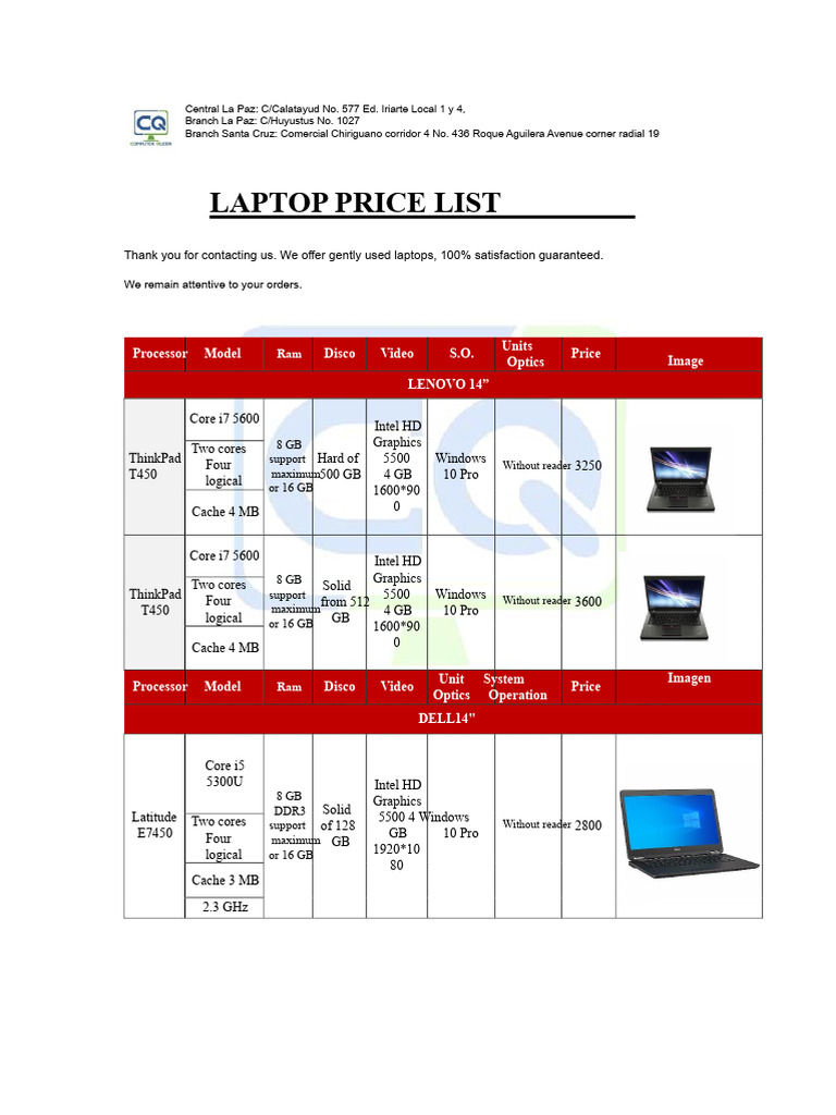 Used Laptop Price List in La Paz | PDF | Computer Hardware | Personal ...