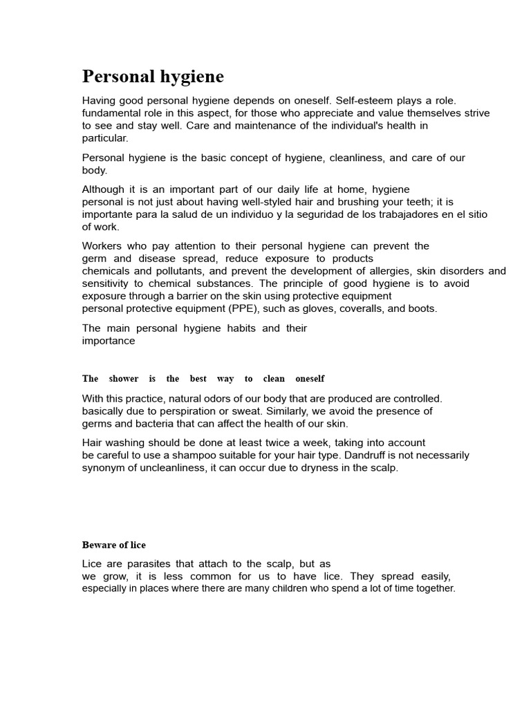Essential Personal Hygiene Practices | PDF | Hygiene | Hand Washing