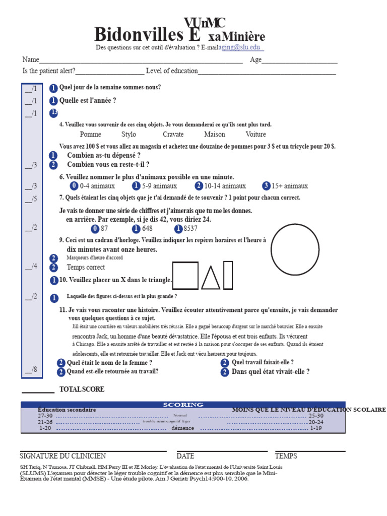 Évaluation cognitive SLUMS : Guide pratique | PDF