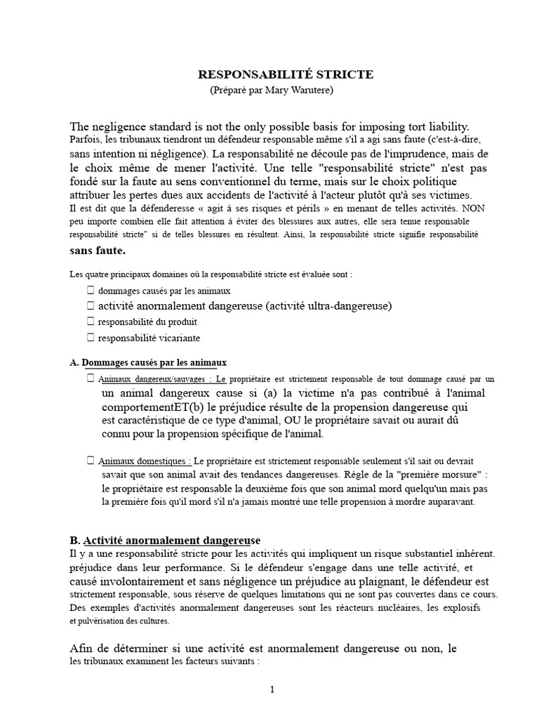 Comprendre la responsabilité stricte en droit | PDF | Risque | Négligence