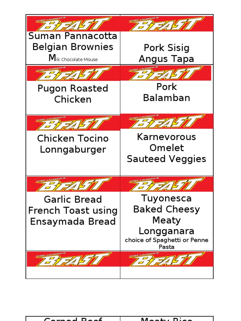 Buffet Names PDF