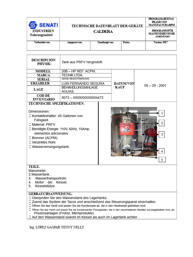 Technisches Datenblatt Des Boilers | PDF
