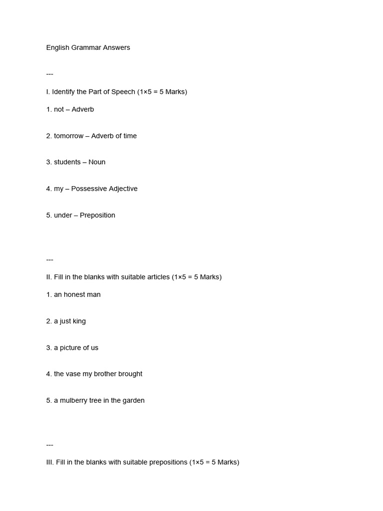 English Grammar Exercises and Answers | PDF