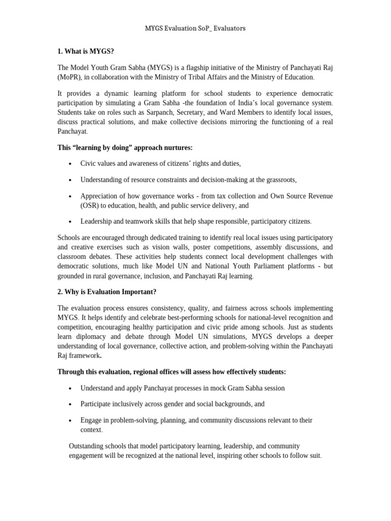 MYGS Evaluation Guidelines for Schools | PDF | Governance