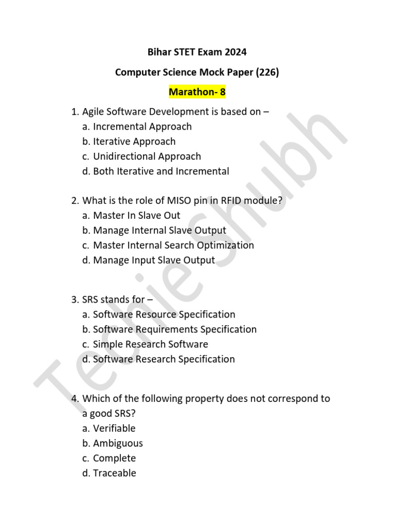 Bihar STET 2024 Computer Science Mock Exam | PDF | Inheritance (Object ...