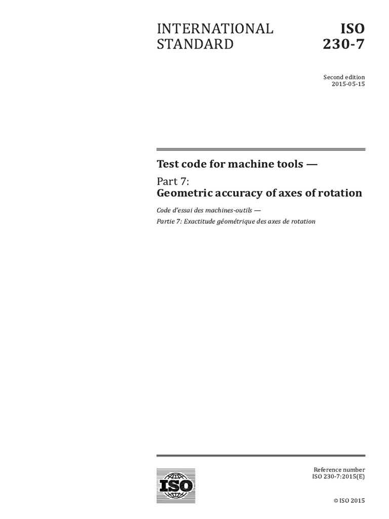 ISO 230-7:2015 Geometric Accuracy Standards | PDF | Rotation | Machining