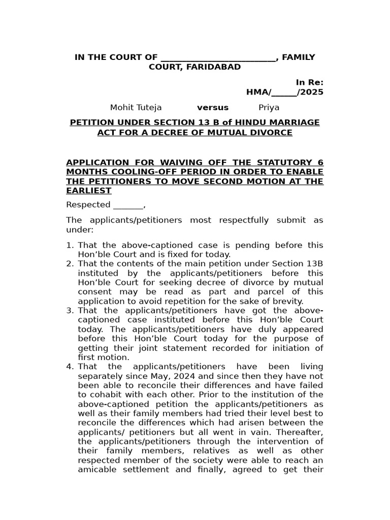 Application For Waiving Off Statutory Period of 6 Months Mohit Tuteja ...