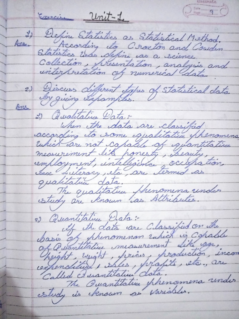 Statistics Unit-1 (Part-1) | PDF