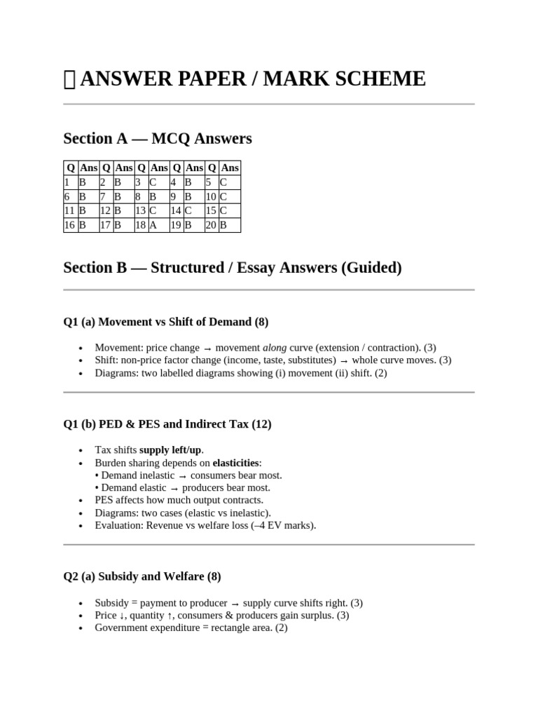 Economics Exam Marking Scheme Guide | PDF | Elasticity (Economics ...