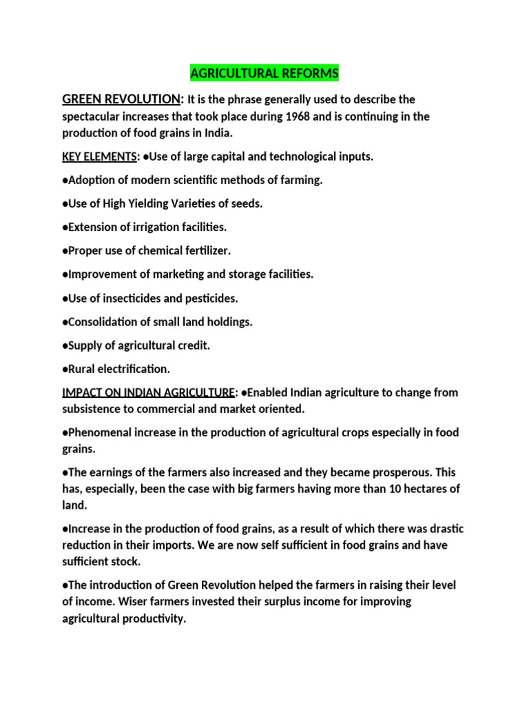 Impact of Green Revolution on Indian Agriculture | PDF