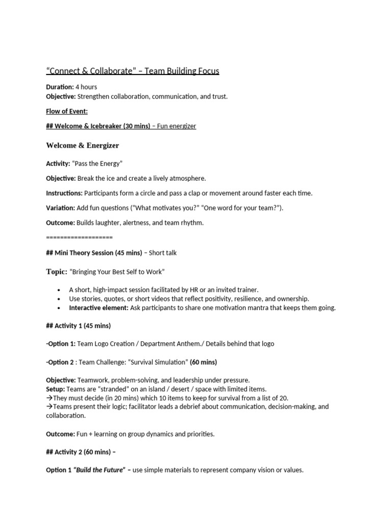 Team Building Workshop: Connect & Collaborate | PDF