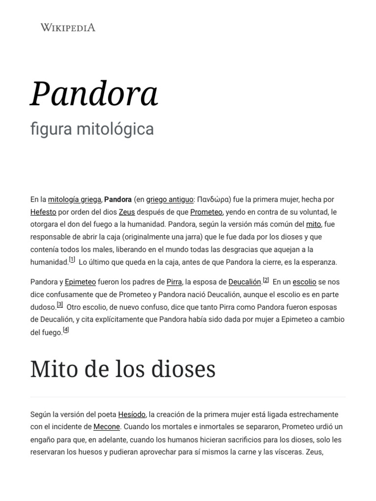 Mito de Pandora: Origen y Significado | PDF | Mitología griega | Mitología
