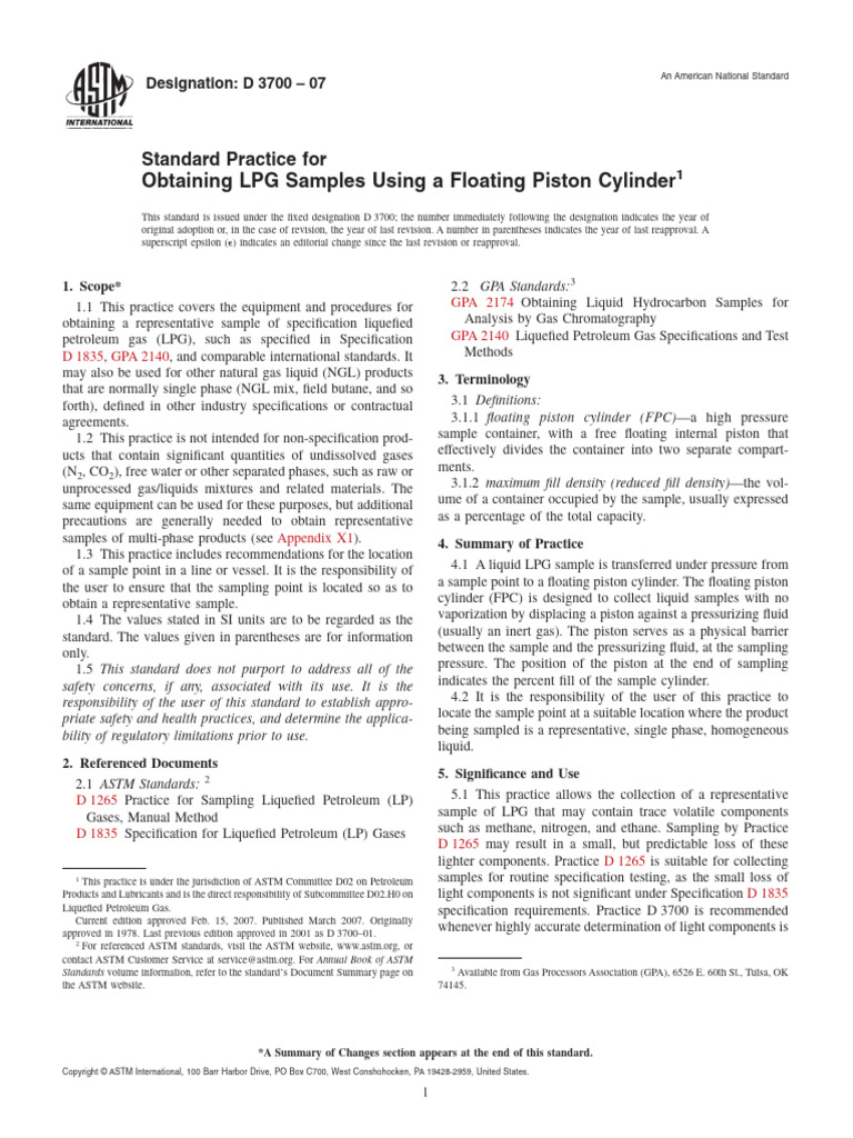 LPG Sampling Standard Practice D 3700 | PDF | Liquefied Petroleum Gas ...