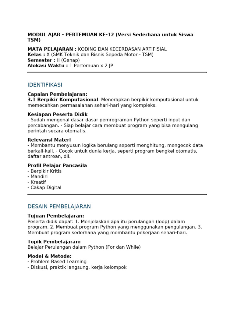 Belajar Perulangan Python untuk TSM | PDF