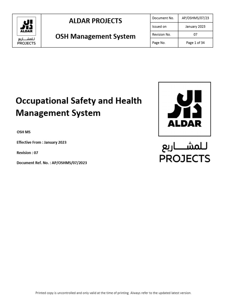 Aldar Projects OSH Management System | PDF | Occupational Safety And ...