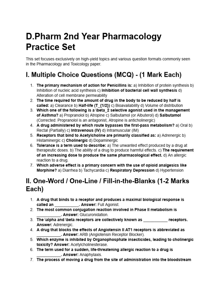D.Pharm 2nd Year Pharmacology MCQs Guide | PDF | Drugs | Pharmacology
