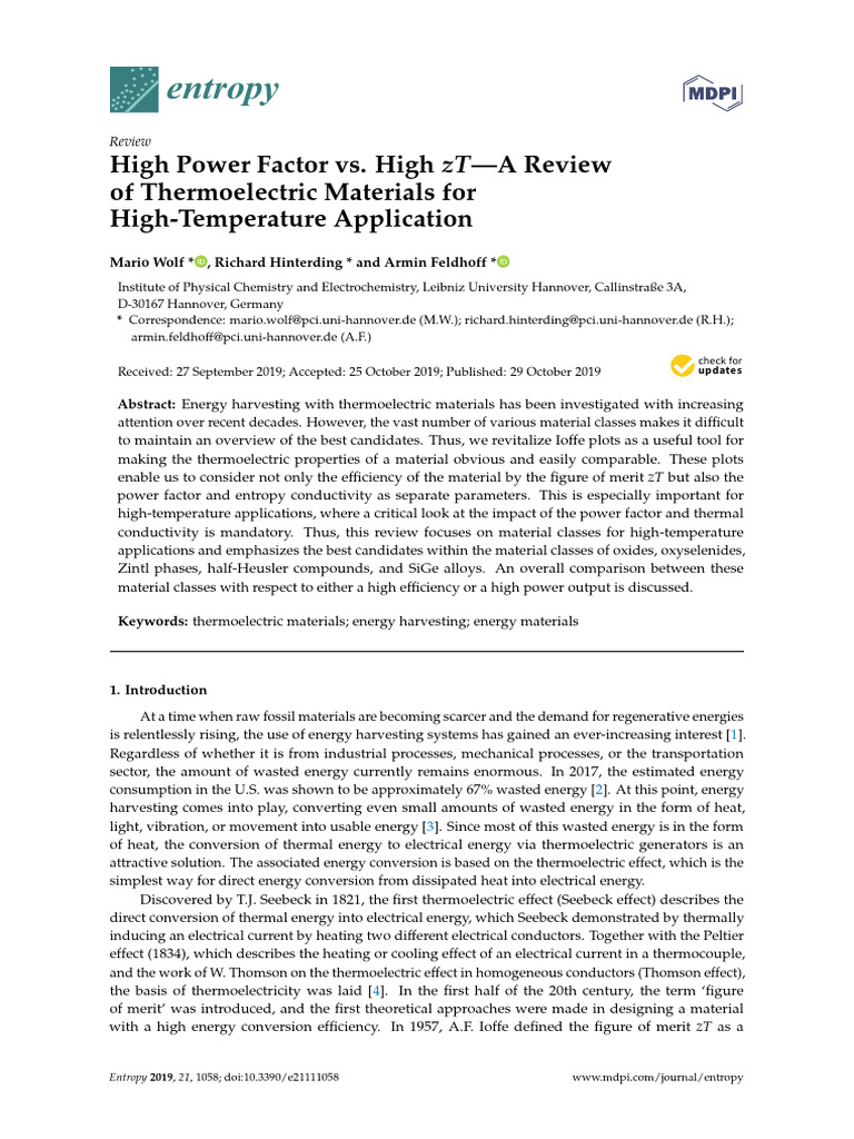 Thermoelectric Materials for High Temp Applications | PDF | Electrical ...