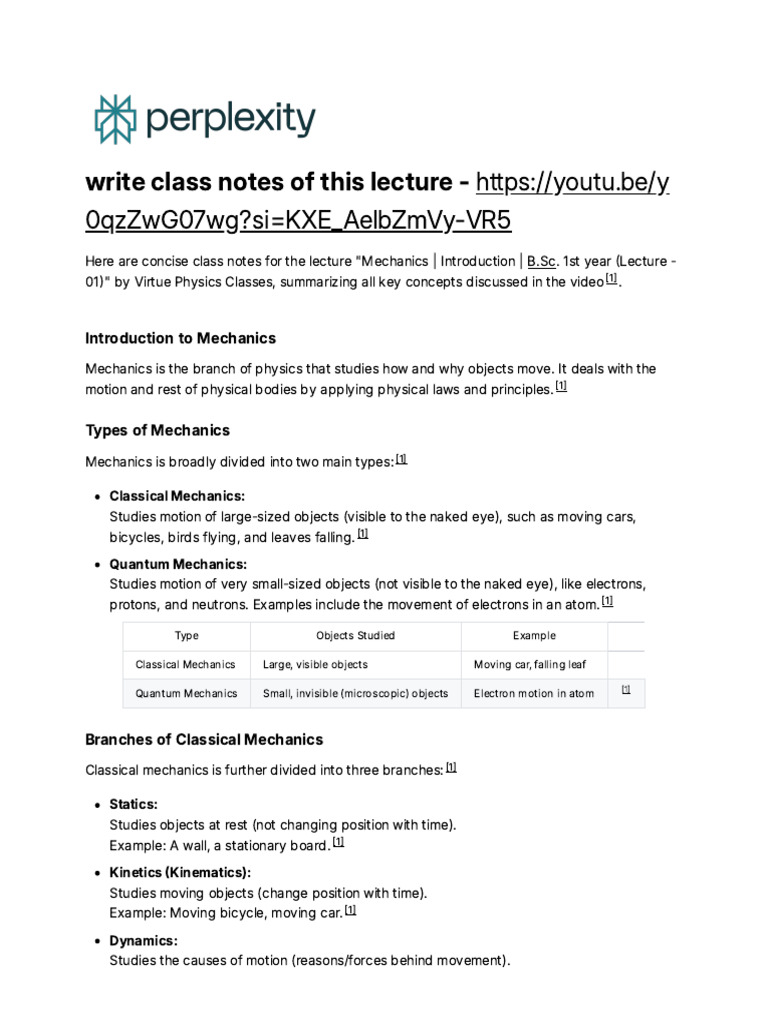 Mechanics Notes | PDF | Mechanics | Classical Mechanics