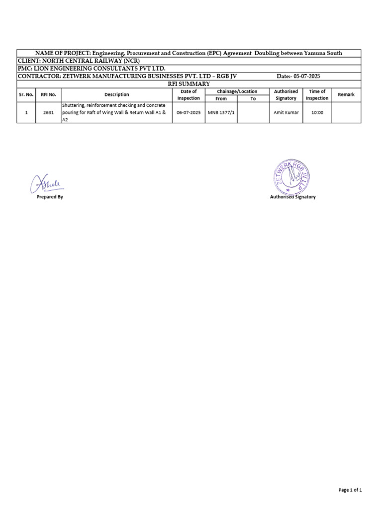 RFI Summary From RFI No 2631 - DT - 06!07!2025 | PDF