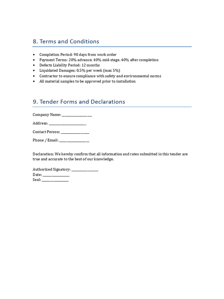 Terms and Conditions for Tender Submission | PDF
