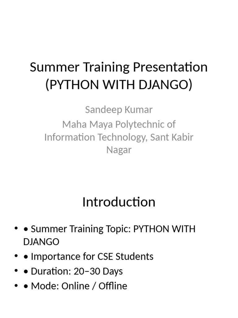 Python & Django Summer Training Program | PDF
