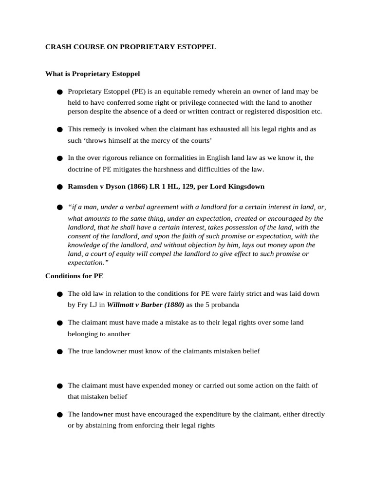 Understanding Proprietary Estoppel Basics | PDF | Estoppel | Legal Remedy