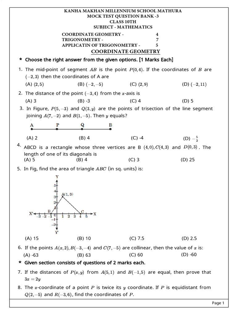 Question Bank 3 CL 10 Maths | PDF | Area | Mathematics