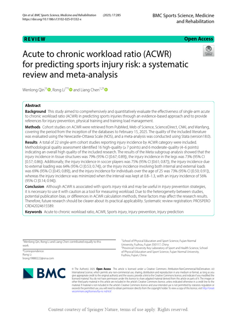 ACWR and Sports Injury Prediction Analysis | PDF | Meta Analysis ...