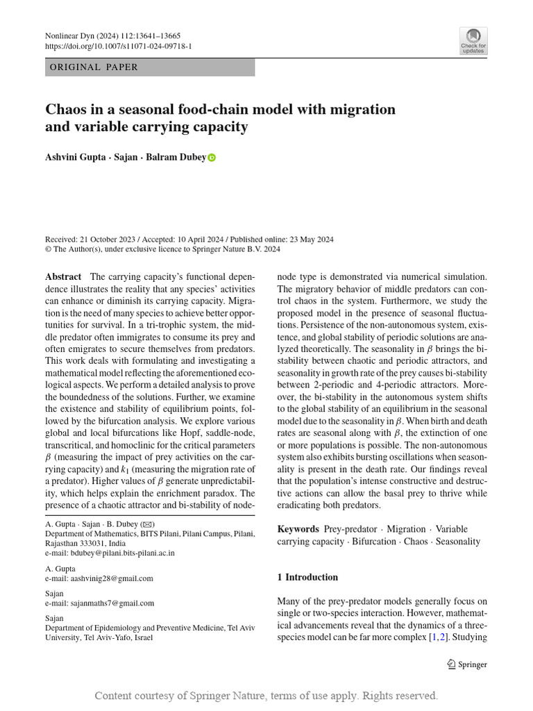 Chaos in A Seasonal Food-Chain Model With Migration | PDF | Chaos ...