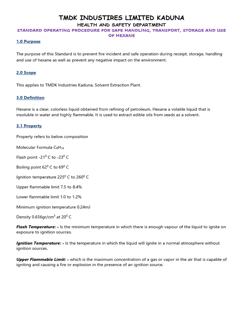 Safe Handling Procedures for Hexane | PDF