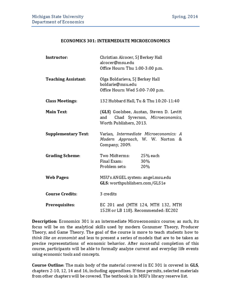 MSU Economics 301 Course Overview | PDF | Mathematics
