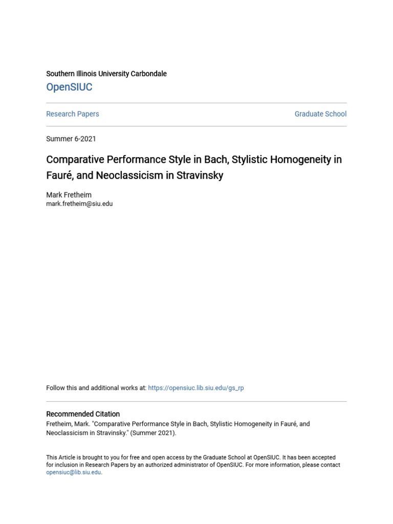 Bach, Fauré, Stravinsky: Performance Styles | PDF | Cello | The Well ...