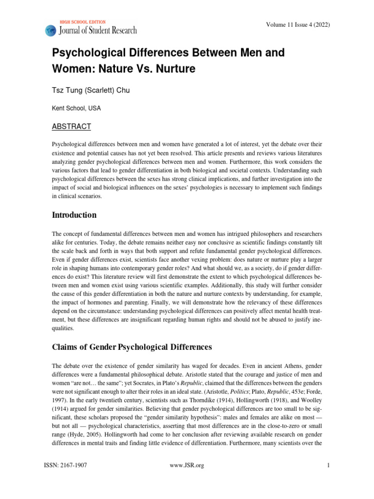 Gender Psychological Differences Explained | PDF | Gender | Gender Studies