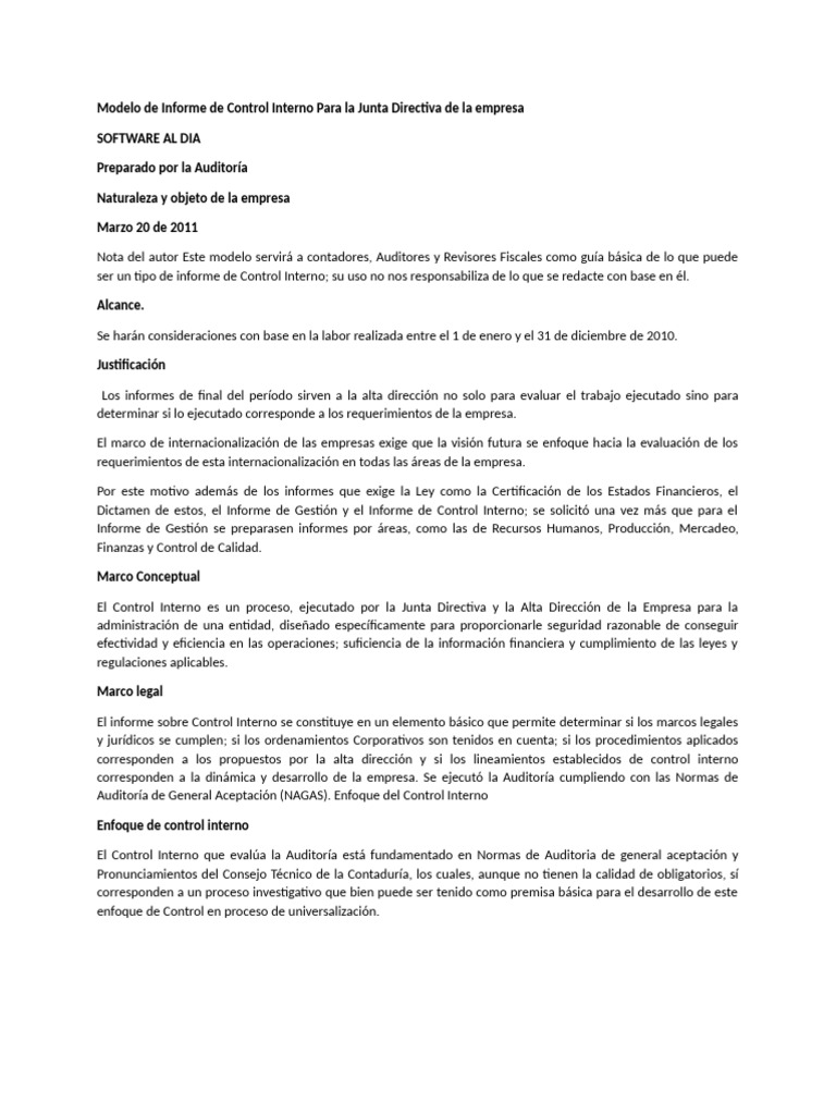 Informe de Control Interno para Empresas | PDF | Auditoría | Business