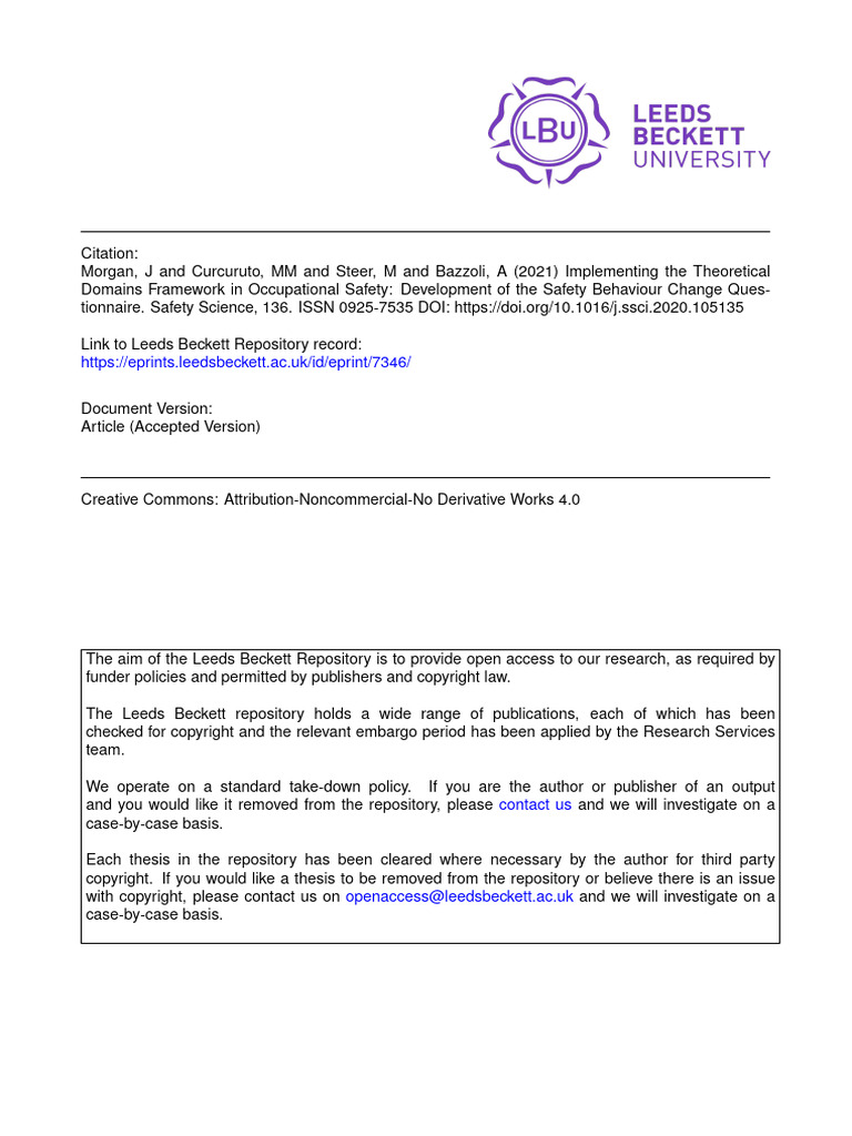 Safety Behaviour Change Questionnaire Development | PDF | Factor ...