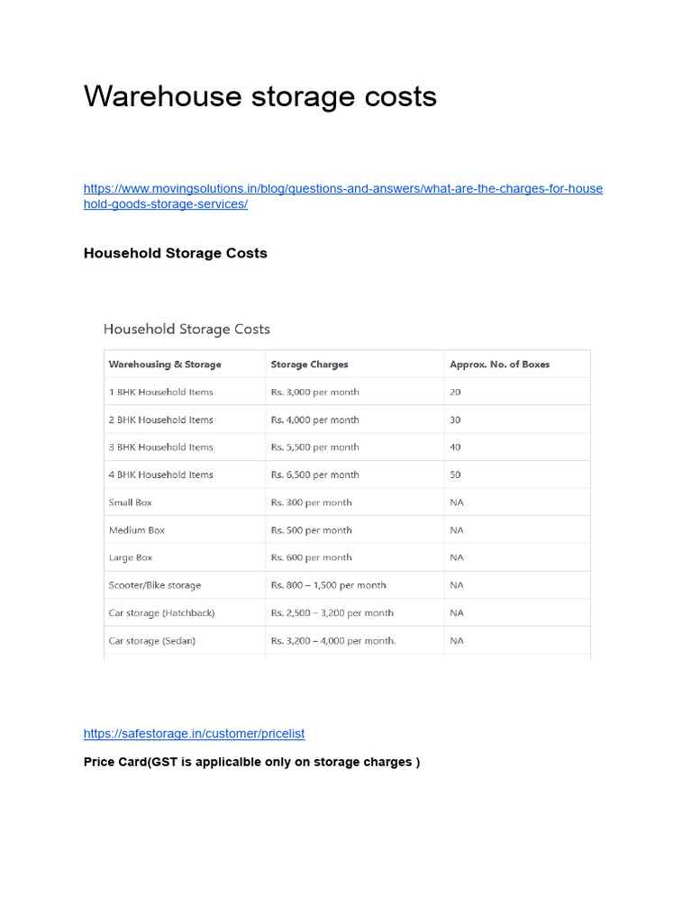 Understanding Warehouse Storage Costs | PDF